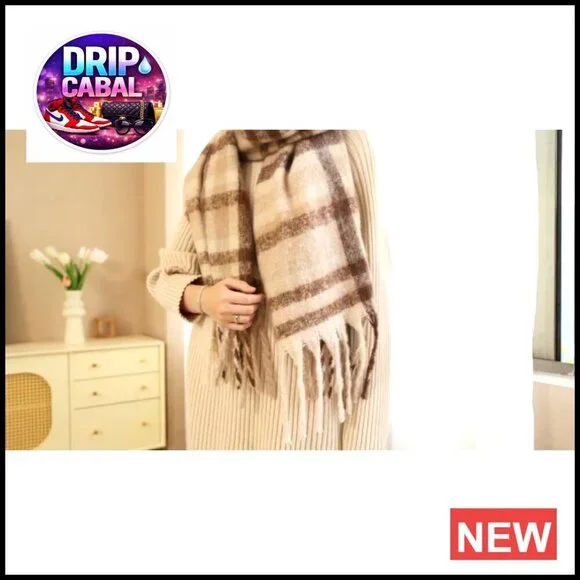 Vintage Plaid Cashmere Feel Shawl Oversized Warm Winter Scarf Elegant - Picture 7 of 7